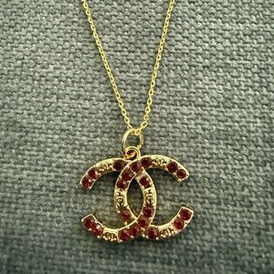Gold with Deep Red crystals Pendant Necklace